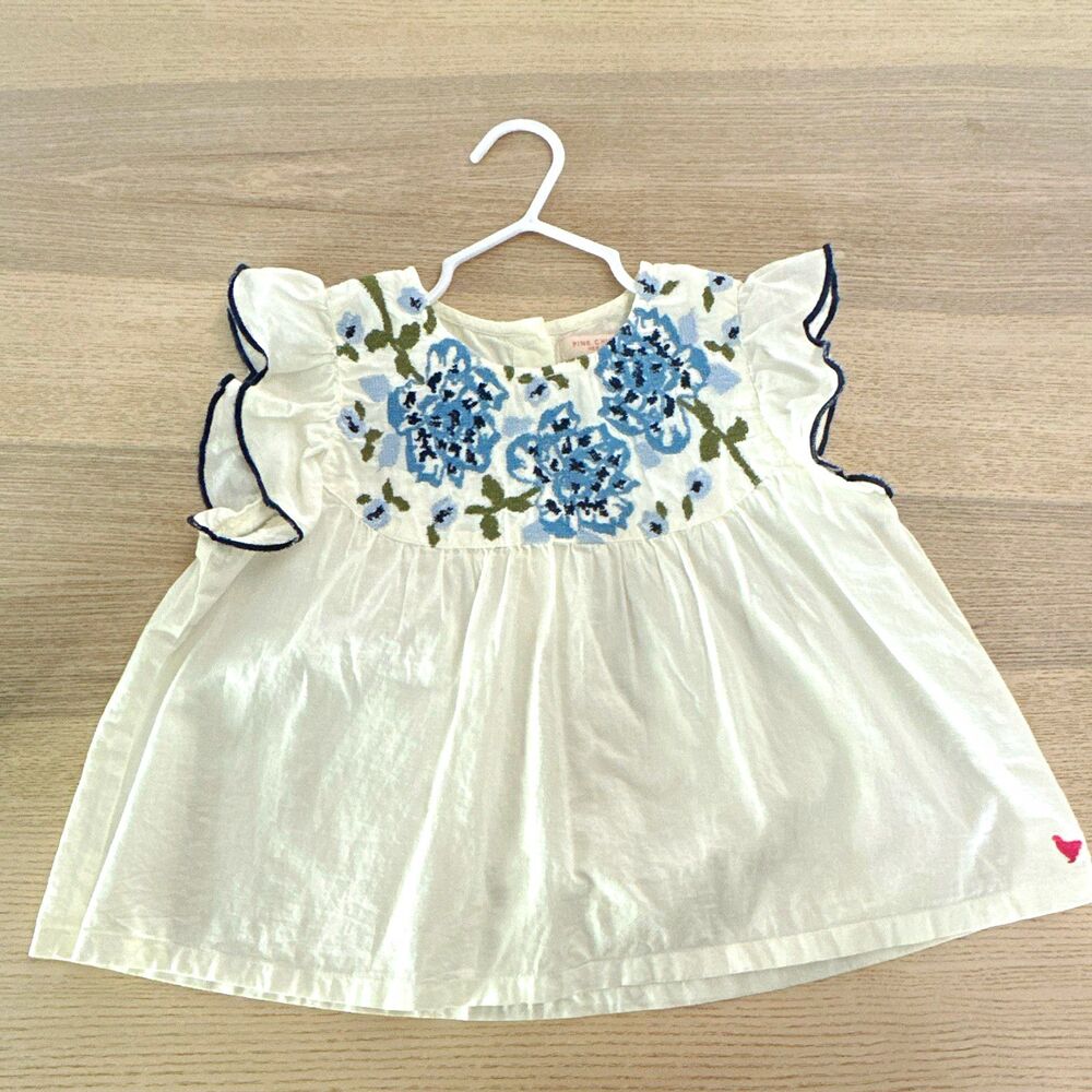 Pink Chicken Girls 6Y White Floral Embroidered Flutter Sleeve Cotton top shirt
